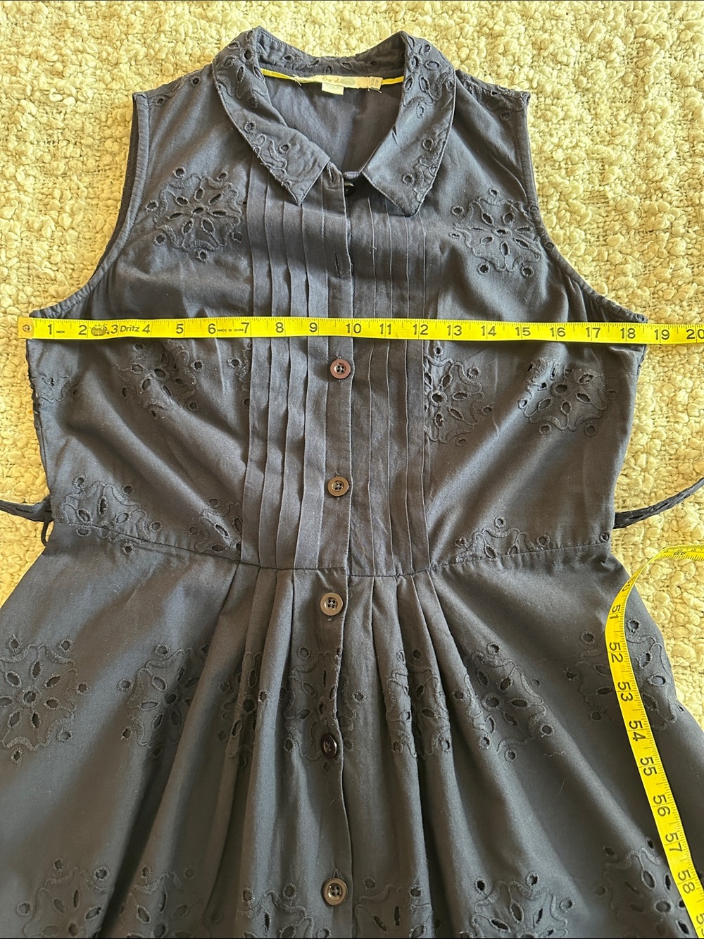 Boden Navy Sleeveless Eyelet Midi Shirtdress with Tie Waist - Picture 7 of 11